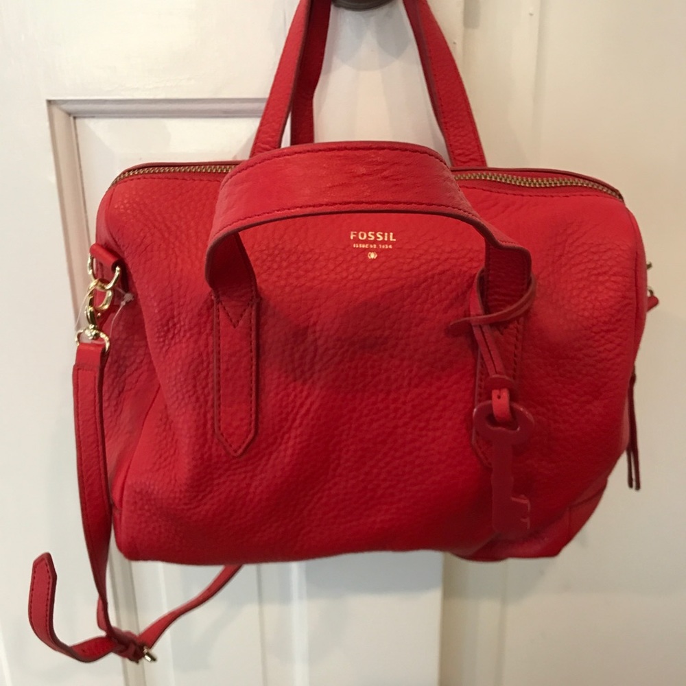 FOSSIL Red leather handbag & matching  wallet NWT